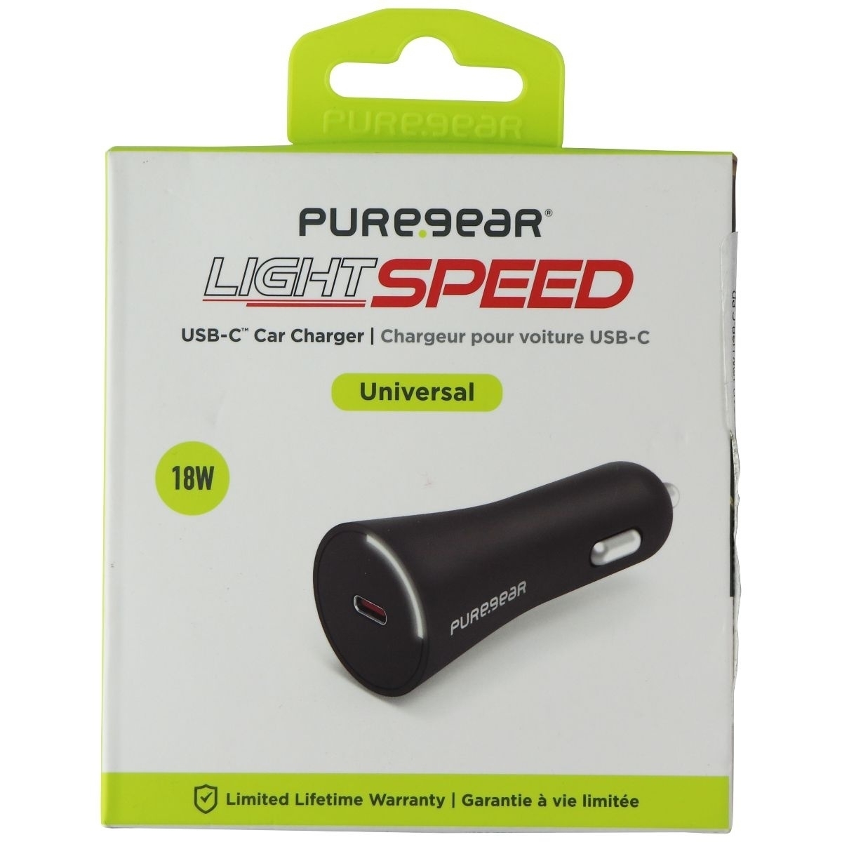 PureGear LightSpeed (18-Watt) USB-C Car Charger - Black (62809PG)