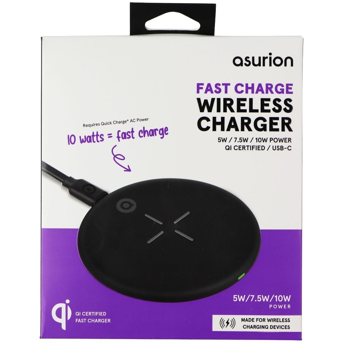 Asurion 10W Qi Certified Fast Charge Wireless Charger - Black (383197)