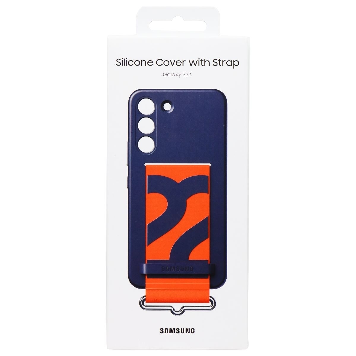 Samsung Silicone Cover With Strap For Samsung Galaxy S22 - Navy/Orange