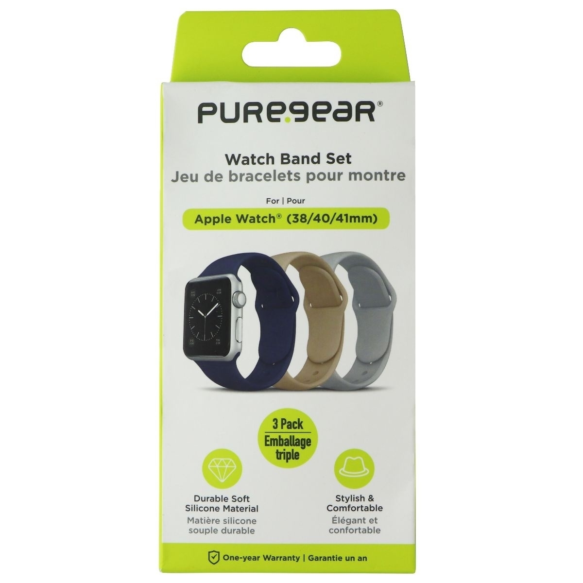 PureGear Watch Band Set For Apple Watch 38/40/41mm - Gray, Blue, Tan (3 Pack)