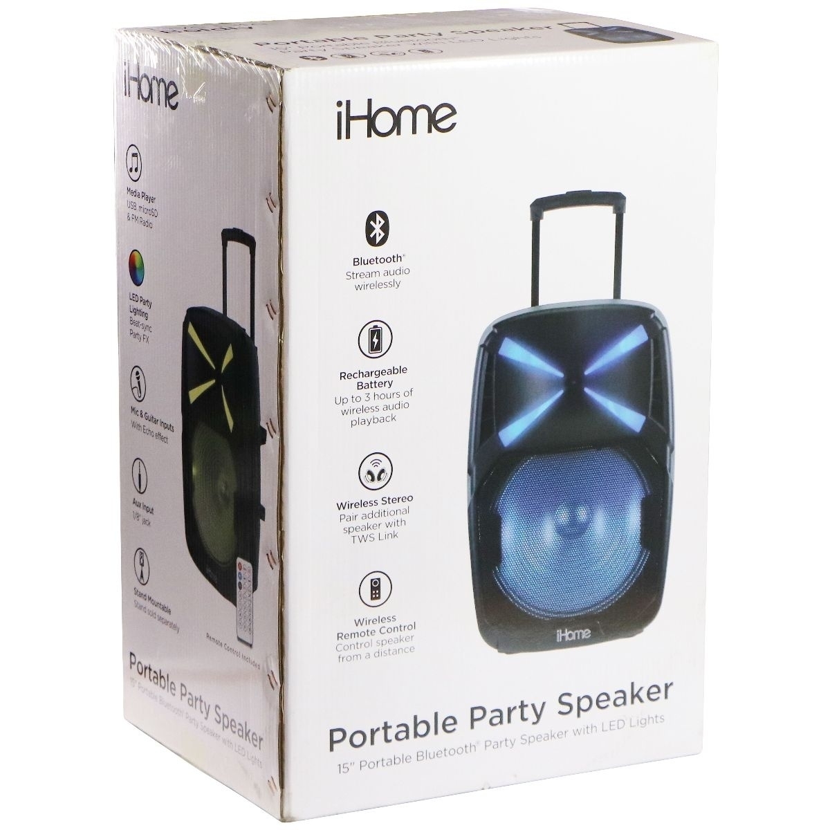 IHome 200W Portable Bluetooth Karaoke Party Speaker With Lights & 15-inch Woofer