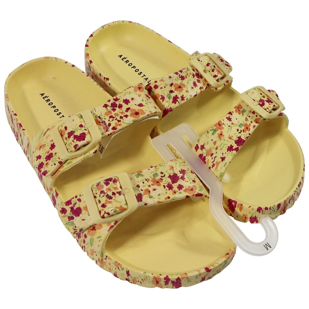 AEROPOSTALE Buckle Strap Floral Sandals - Yellow / Flowers (Size: M)