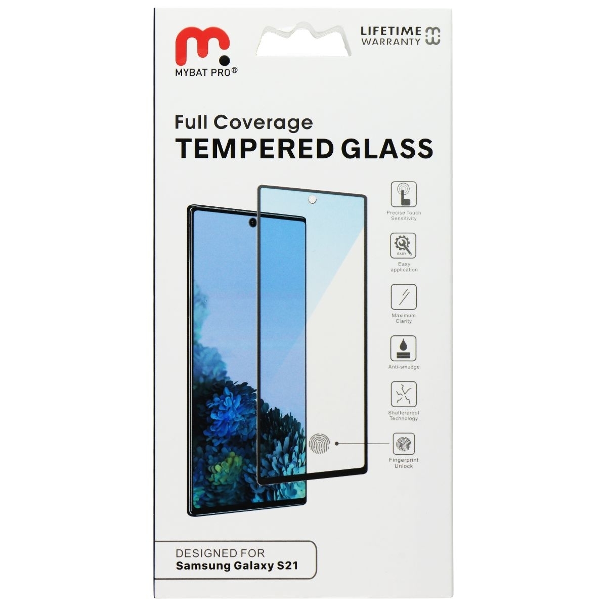 MyBat Full Coverage Tempered Glass For Samsung Galaxy S21 - Clear/Black Trim (Refurbished)