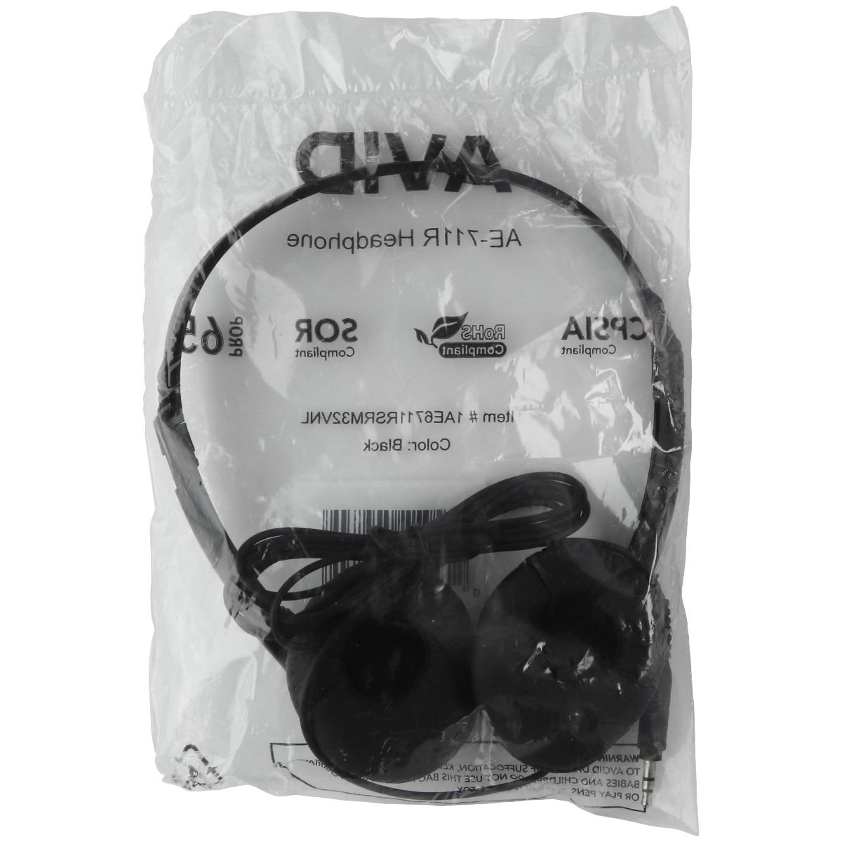 AVID (AE-711R) Wired 3.5mm On-Ear Headphones - Black (Refurbished)