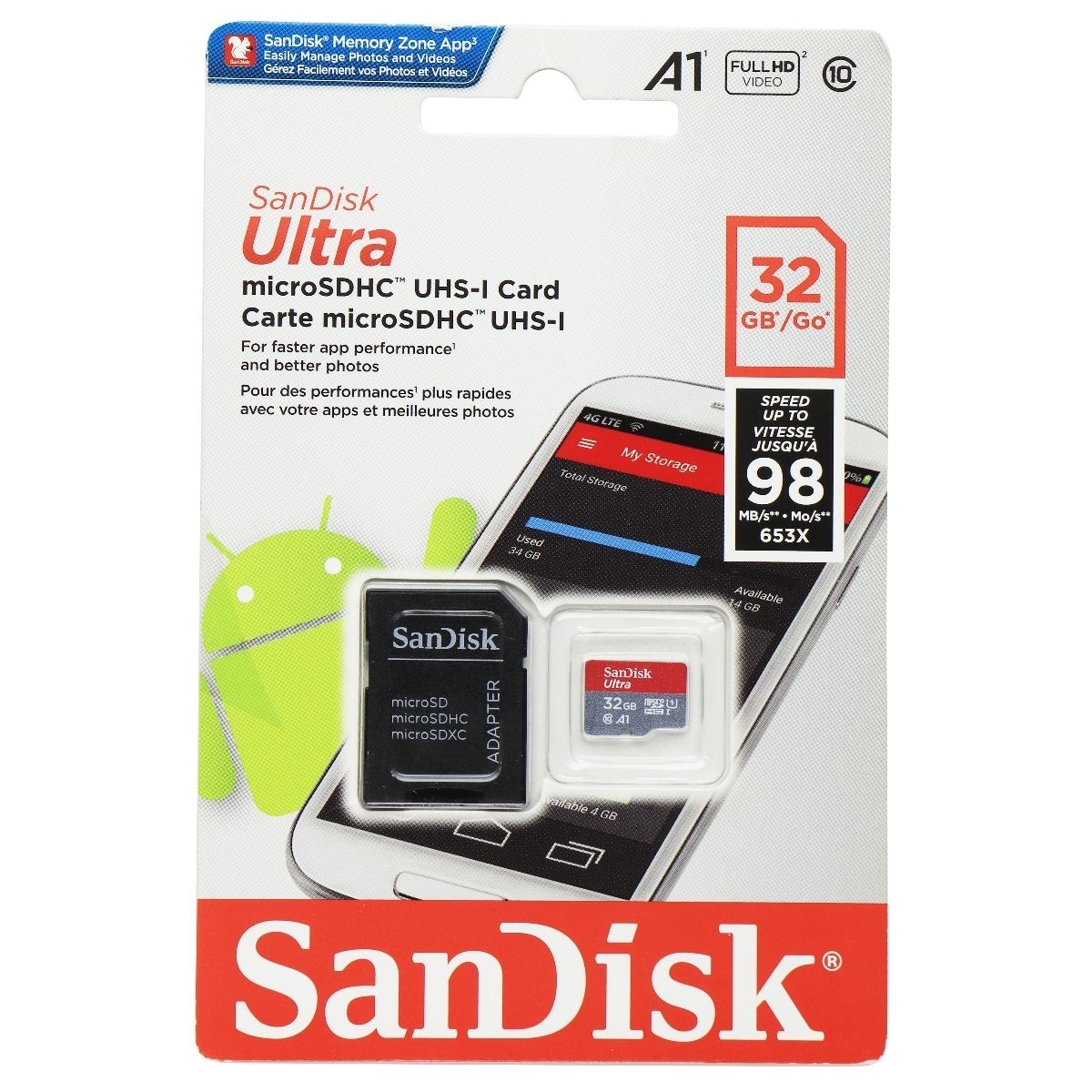 SanDisk Ultra MicroSDHC UHS-1 Card And Adapter (32GB) Class 10 A1 (Refurbished)