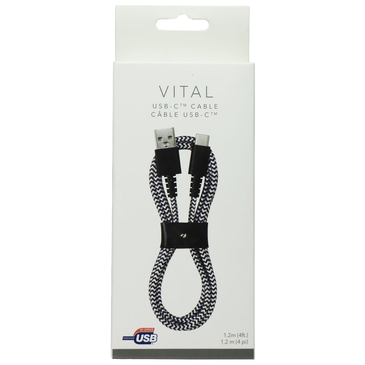 VITAL (4-Ft) Brainded USB-C To USB Charge/Sync Cable - Black/White Stripe (Refurbished)