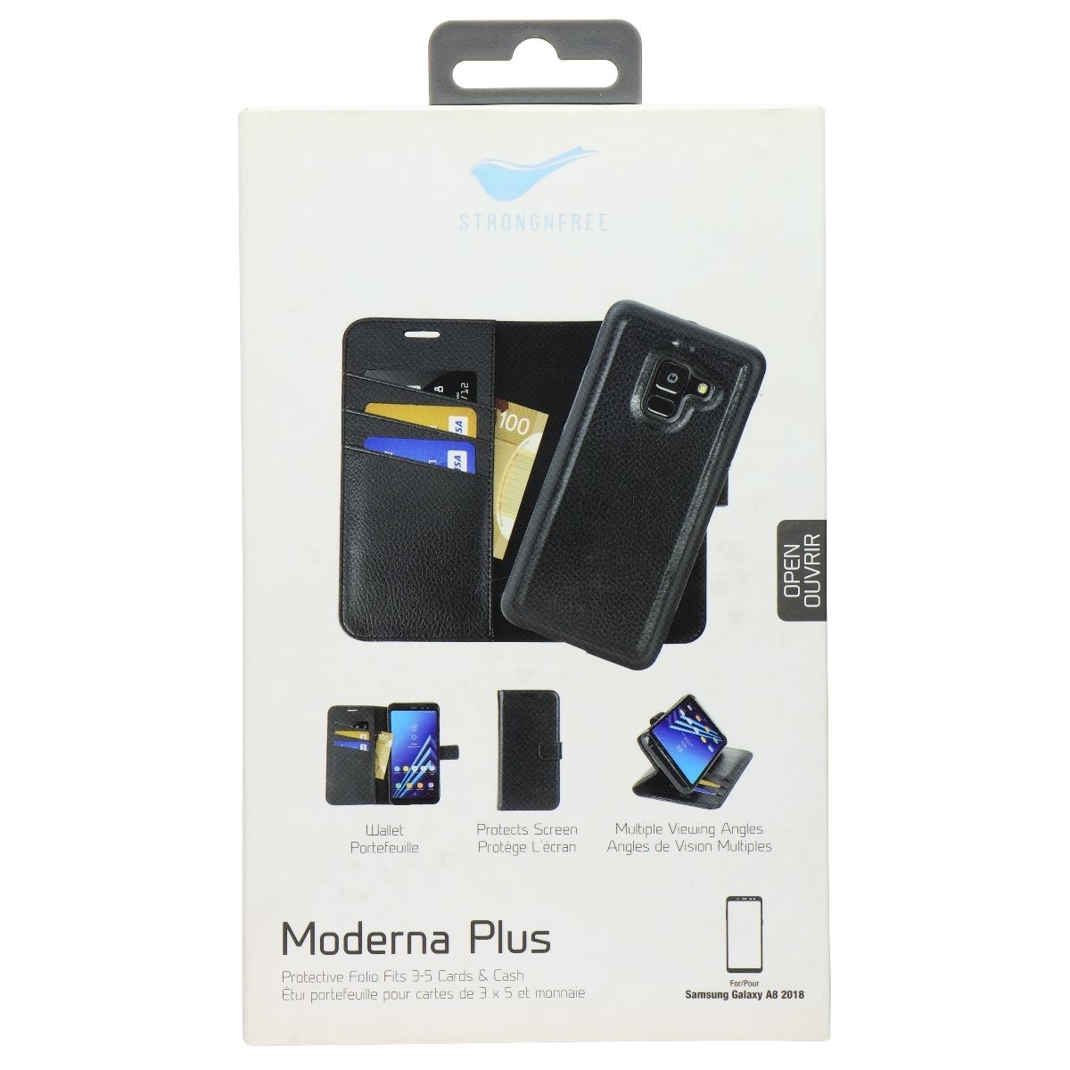 StrongNFree Moderna Plus Series 2-in-1 Wallet Case For Galaxy A8 (2018) - Black (Refurbished)