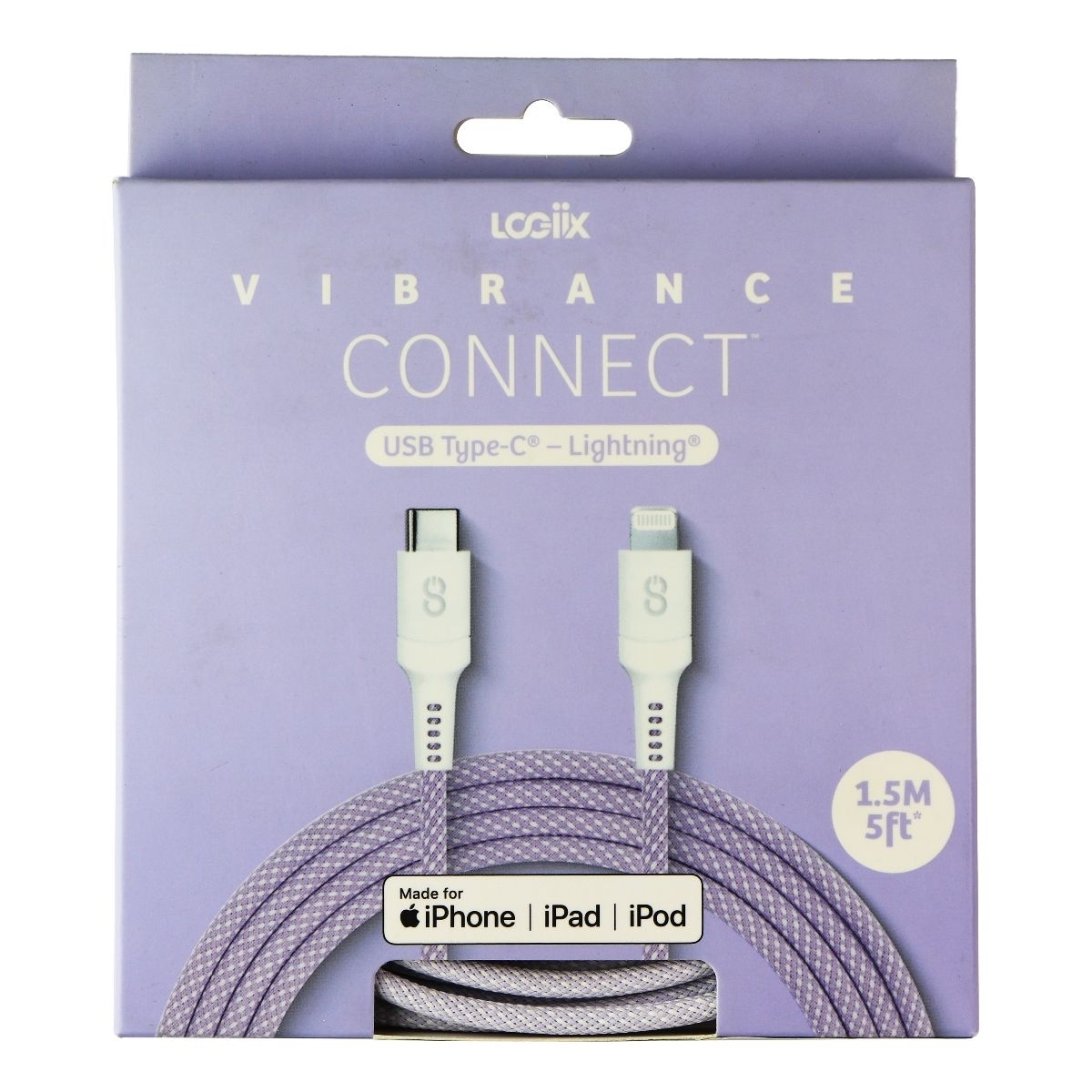 Logiix Vibrance Connect (5-ft) USB-C Type C To Lightning 8-Pin Cable - Purple (Refurbished)