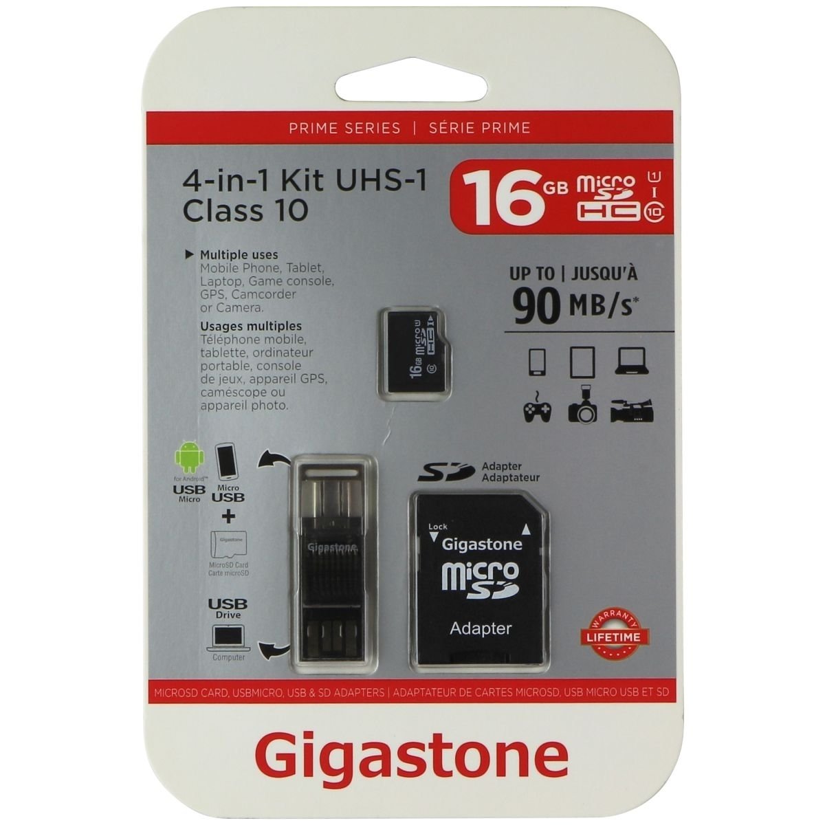 Gigastone 4-in-1 Kit (16GB) MicroSDHC Memory Card + Micro-USB Adapter Class 10 (Refurbished)