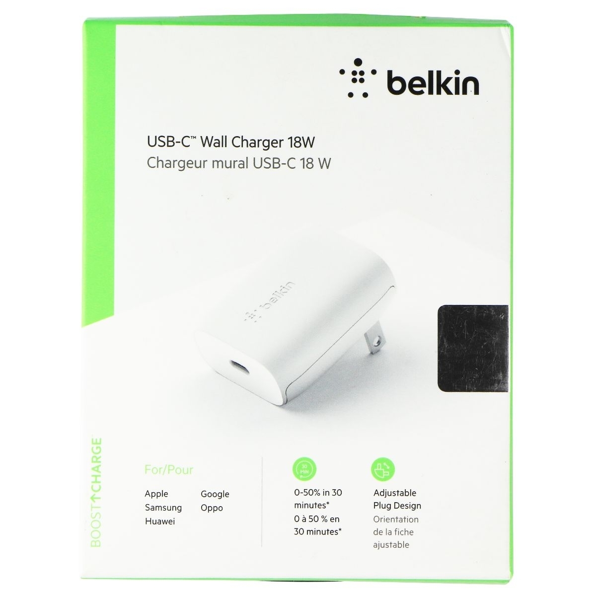 Belkin (18W) USB-C Wall Charger Travel Adapter - White (F7U096dqWHT) (Refurbished)
