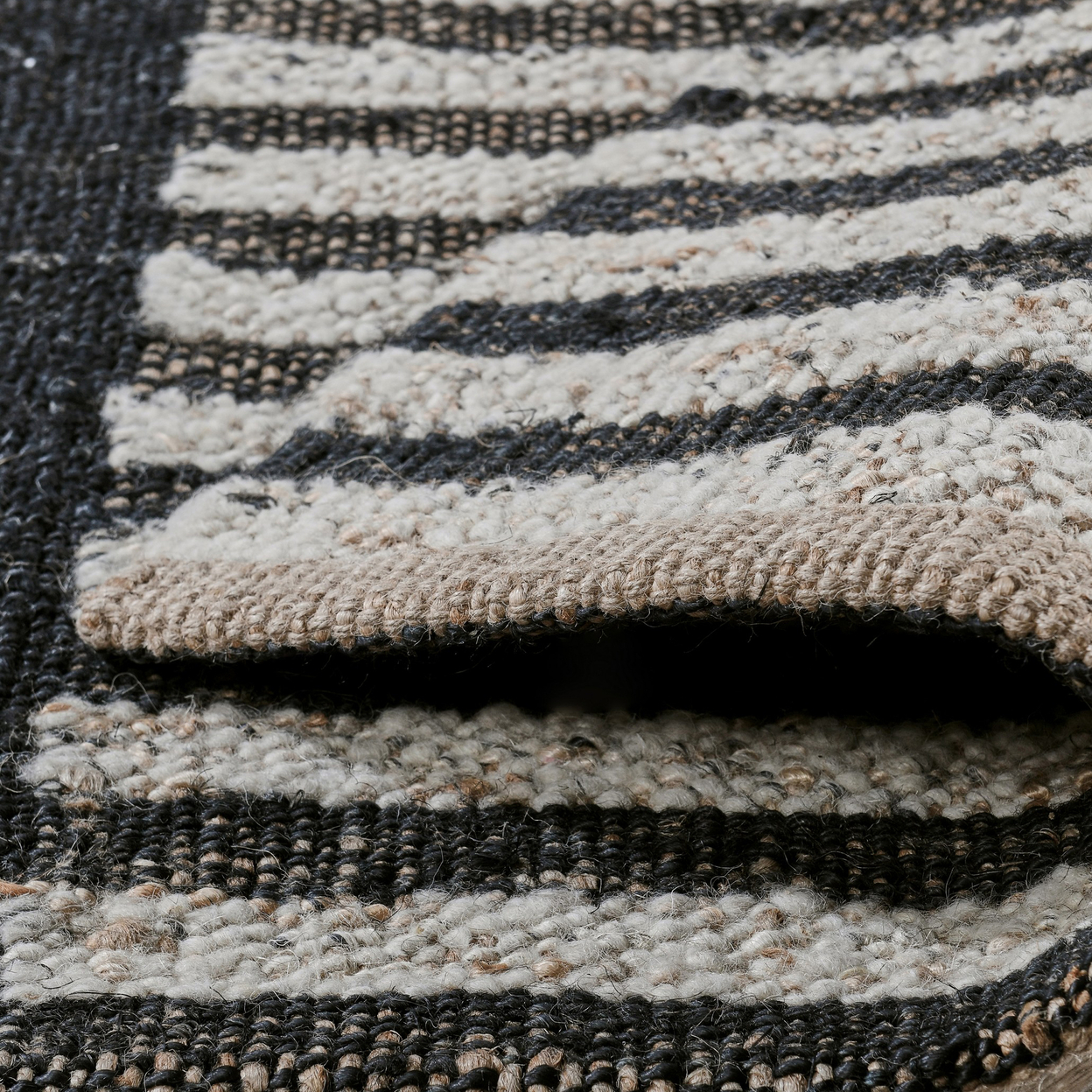 Nitt 5 X 8 Medium Handwoven Jute Wool Area Rug, Asymmetrical, Brown, Black- Saltoro Sherpi