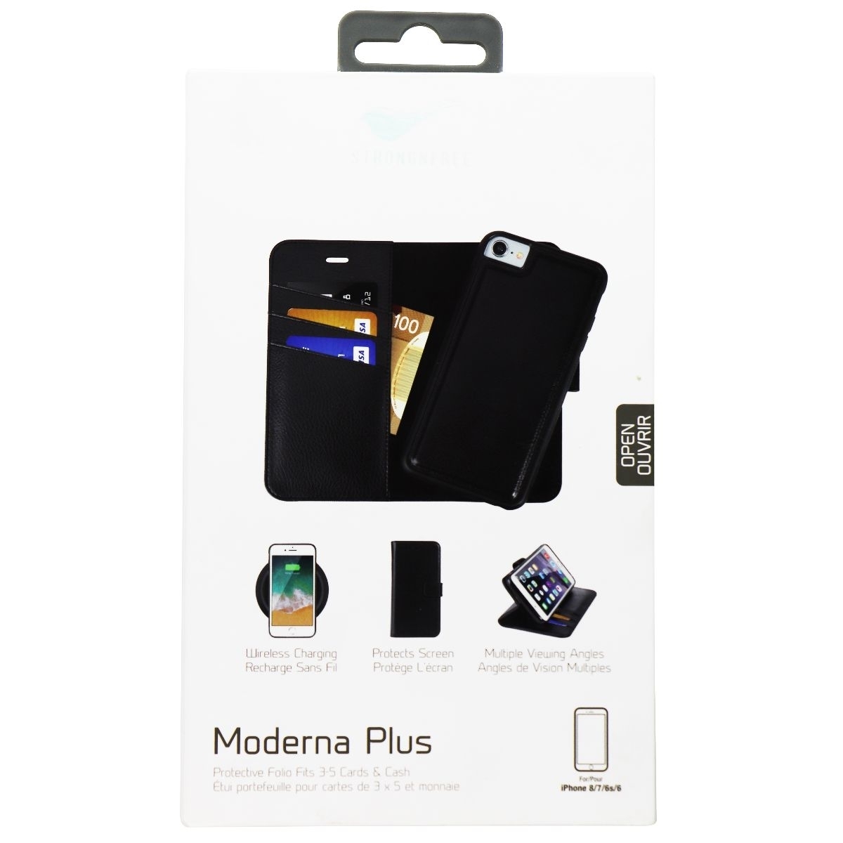 Strongnfree Moderna Plus Folio Wallet Case For Apple IPhone 8/7/6s/6 - Black (Refurbished)