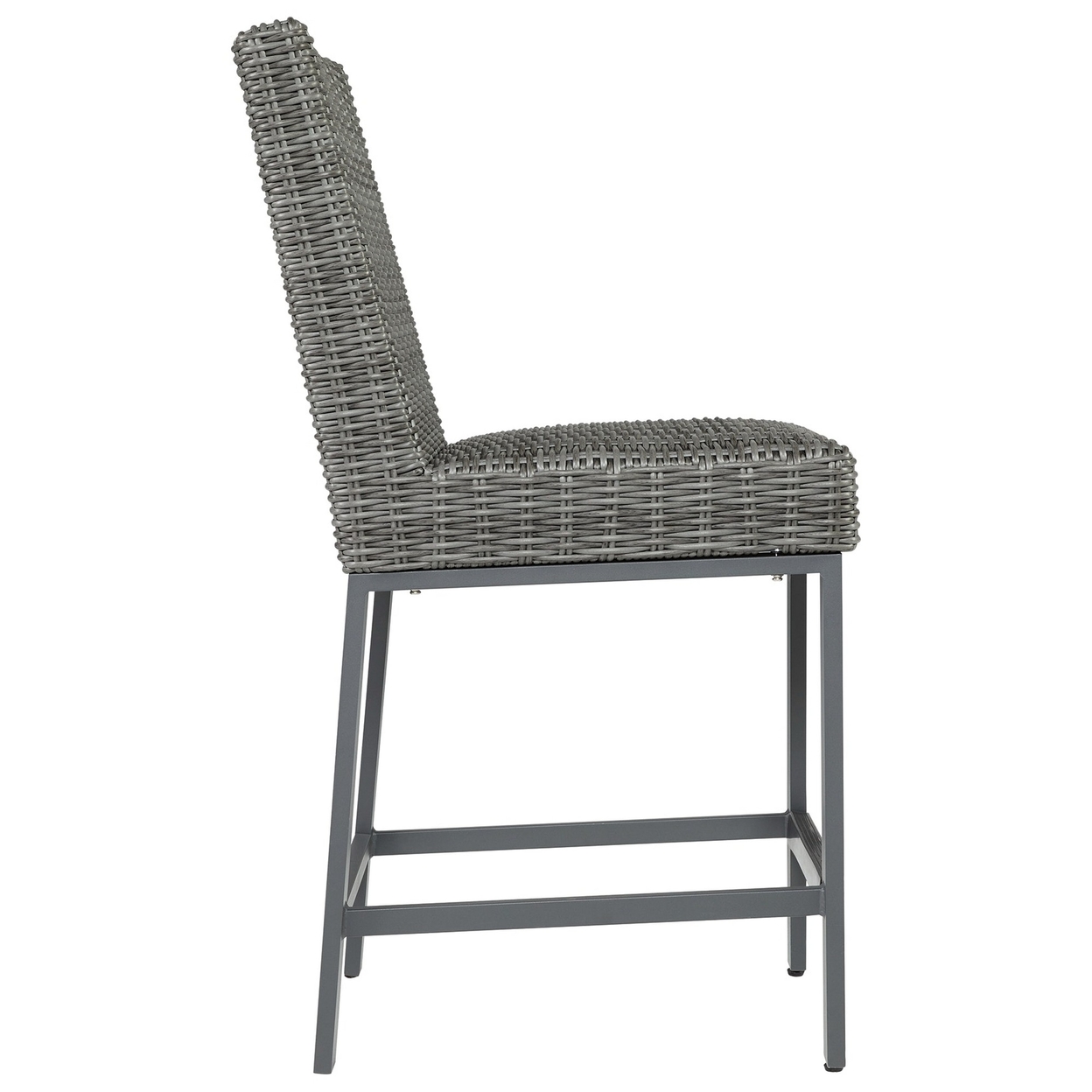 Jack 28 Inch Outdoor Barstool Chair, Tall Backrest, Set Of 2, Aluminum,Gray- Saltoro Sherpi
