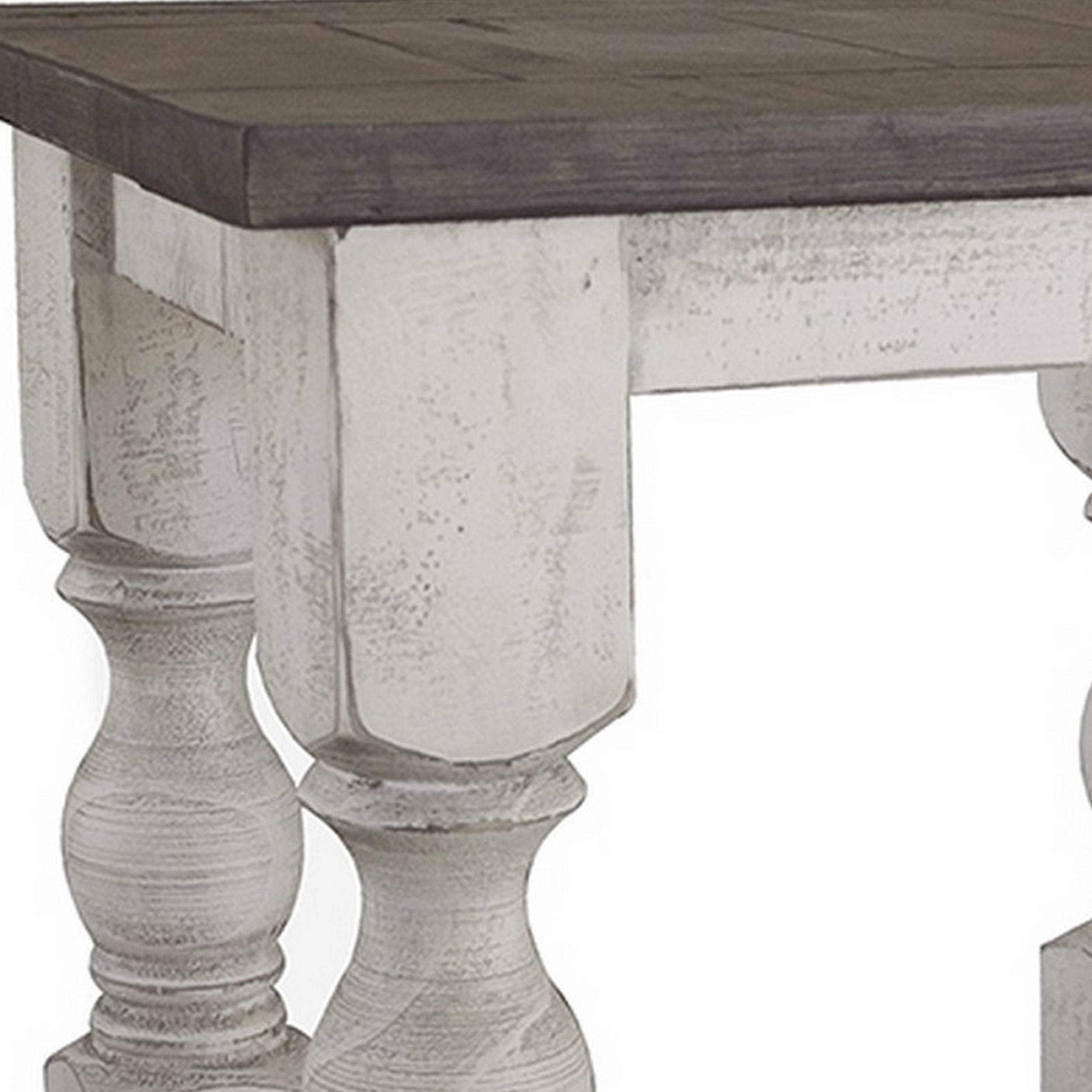 Suga 24 Inch Chairside Table, Baluster Posts, Pine Wood, Ivory And Gray- Saltoro Sherpi
