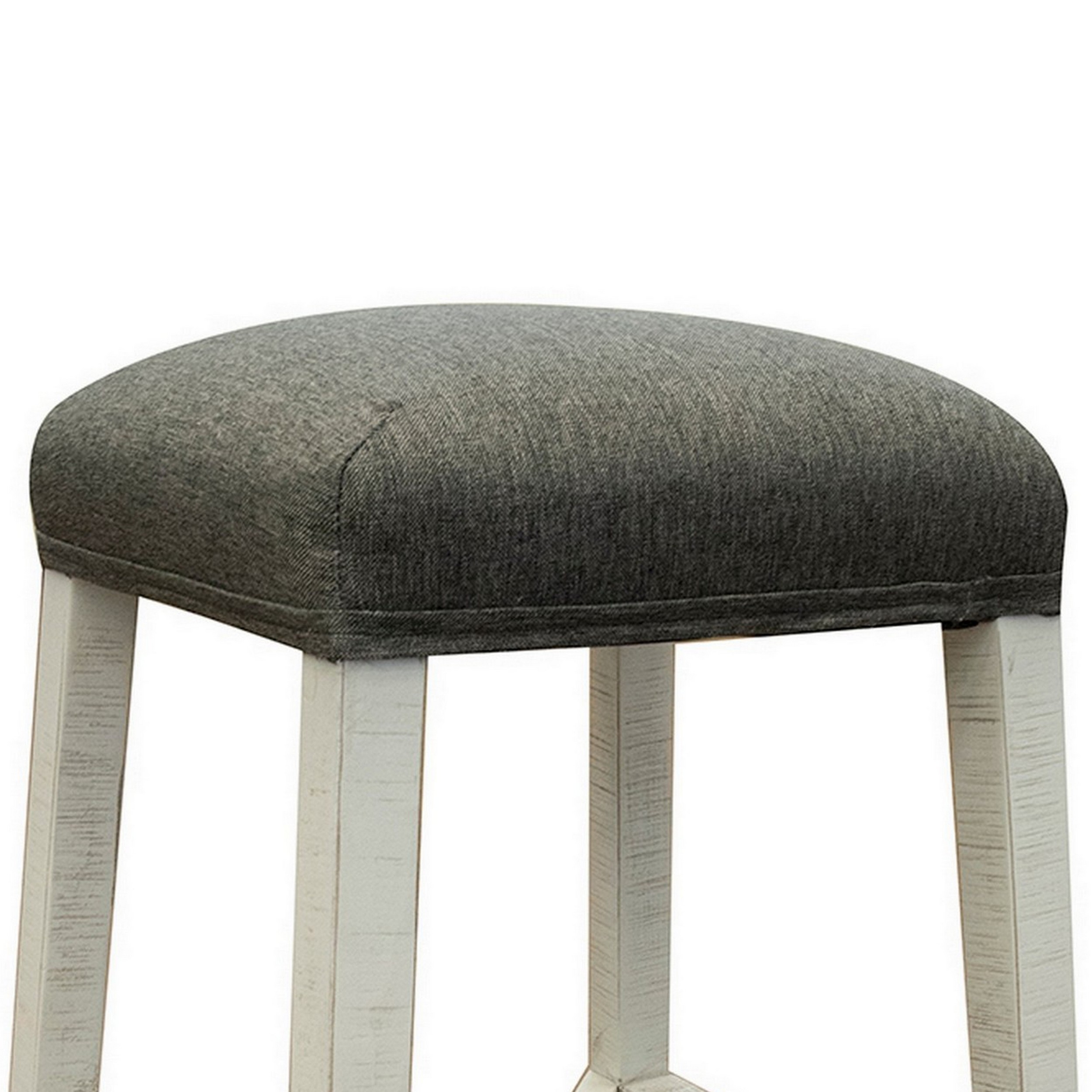 Suga 24 Inch Counter Height Stool With Fabric Seat, Solid Pine Wood, Ivory- Saltoro Sherpi