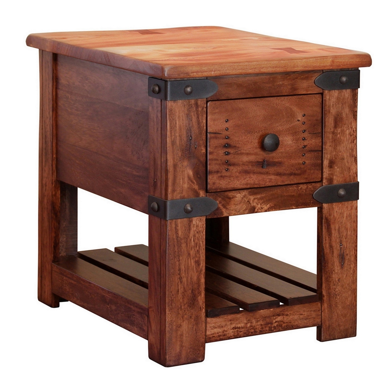 Umey 24 Inch 1 Drawer Chairside End Table, Slatted Shelf, Brown Solid Wood- Saltoro Sherpi