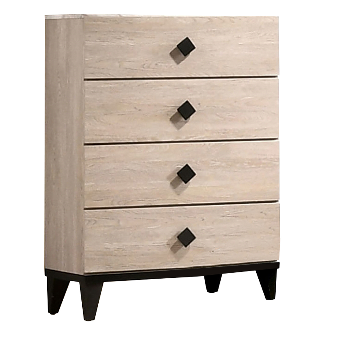 4 Drawer Wooden Chest With Grains And Angled Legs, Cream- Saltoro Sherpi