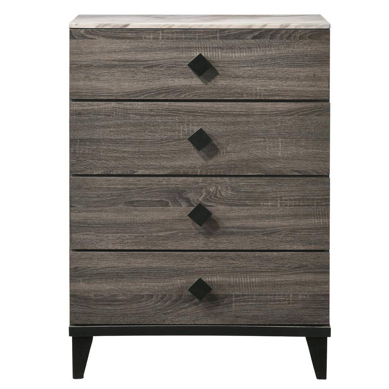 4 Drawer Wooden Chest With Grains And Angled Legs, Gray- Saltoro Sherpi