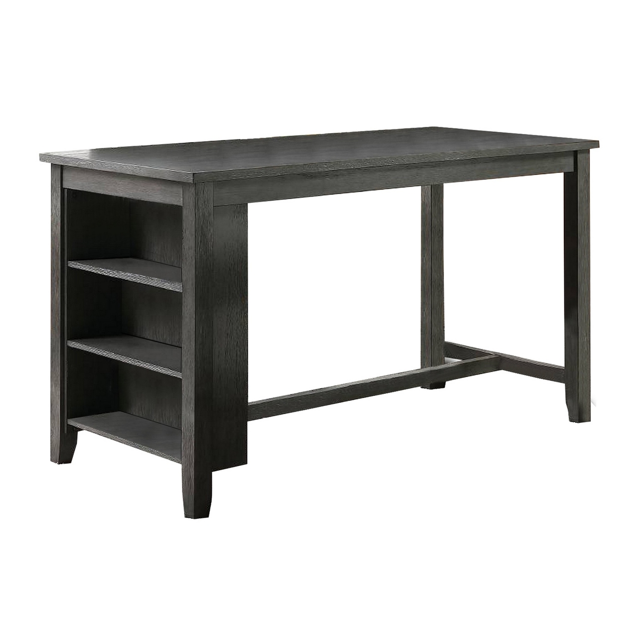 Wooden Counter Height Table With Three Storage Shelves, Gray- Saltoro Sherpi