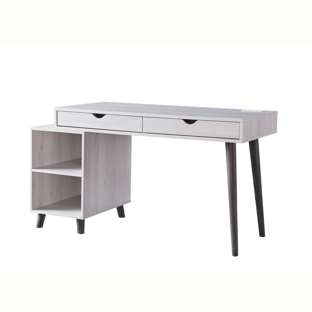 2 Drawer Wooden Desk With 2 Compartments And Splayed Legs, Gray- Saltoro Sherpi