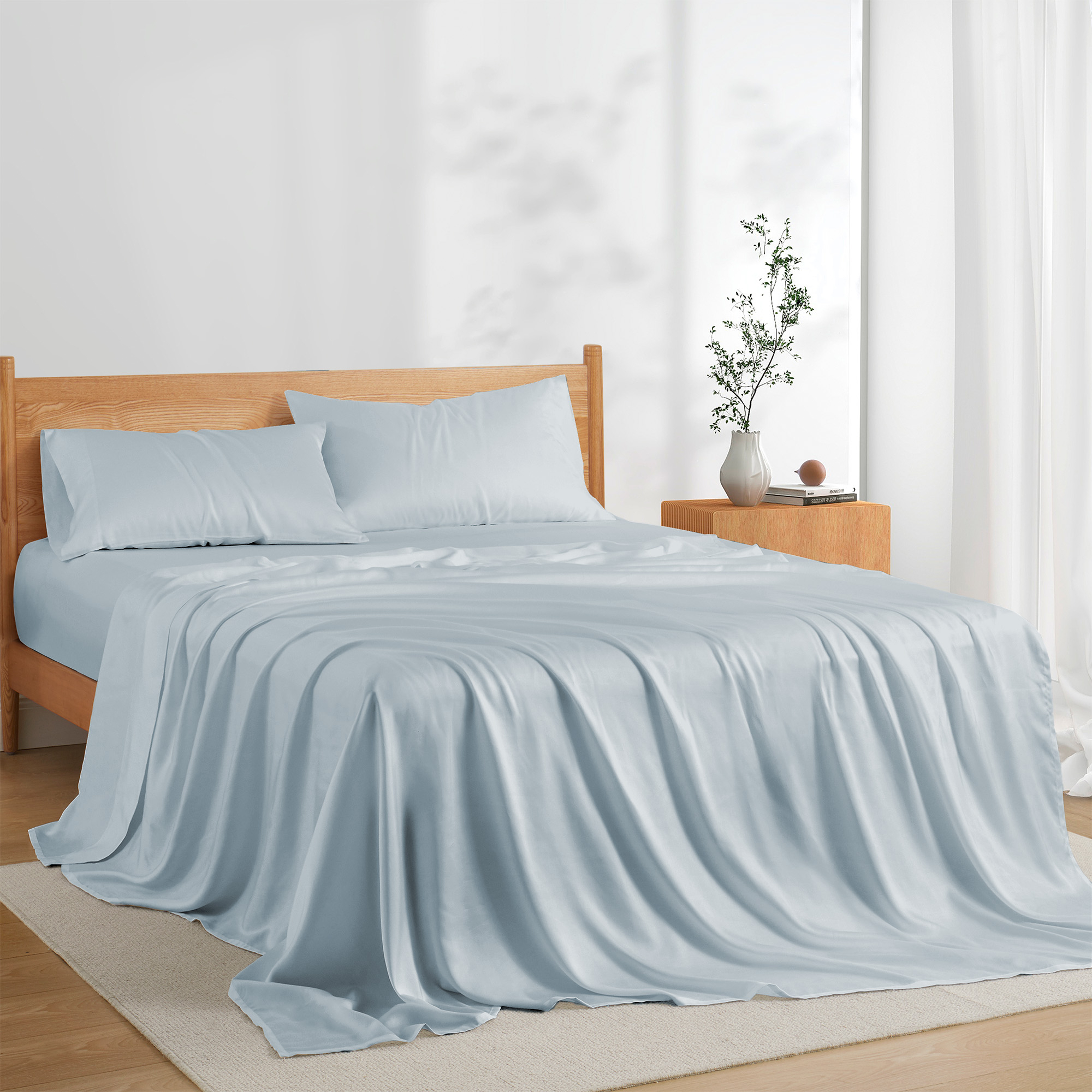 Silky Soft TENCELâ¢ Lyocell Cooling Sheet Set-Breathability And Moisture-wicking Bedding Set - Misty Blue, Twin