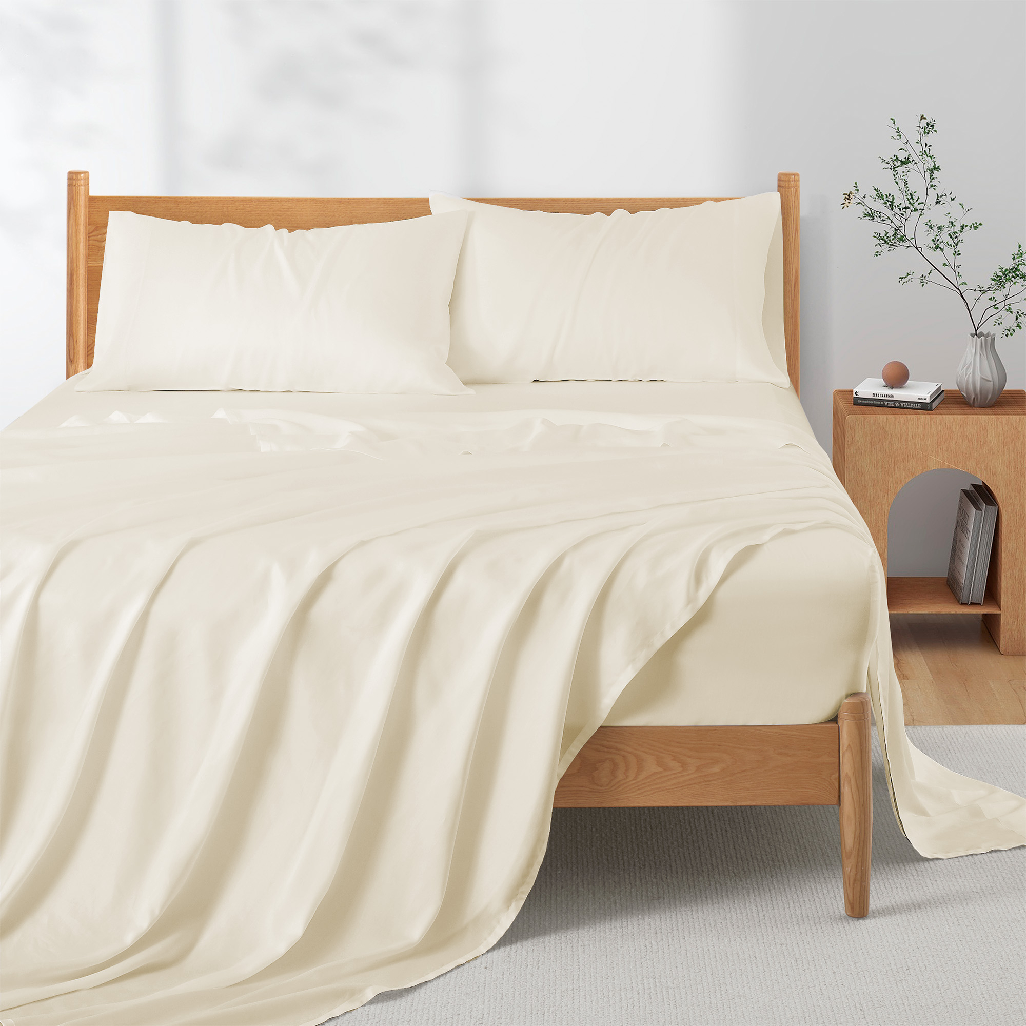 Silky Soft TENCELâ¢ Lyocell Cooling Sheet Set-Breathability And Moisture-wicking Bedding Set - Cannoli Cream, Queen