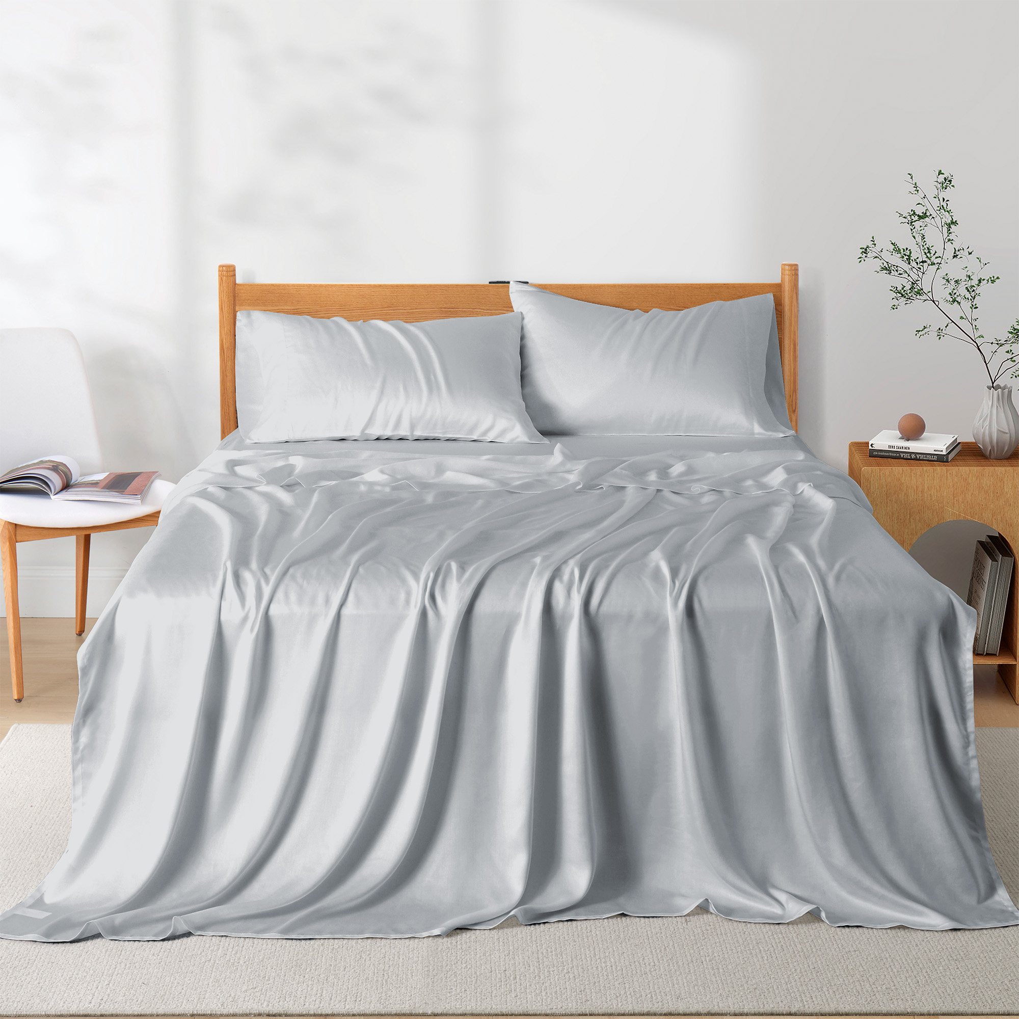 Silky Soft TENCELâ¢ Lyocell Cooling Sheet Set-Breathability And Moisture-wicking Bedding Set - Quiet Grey, Queen