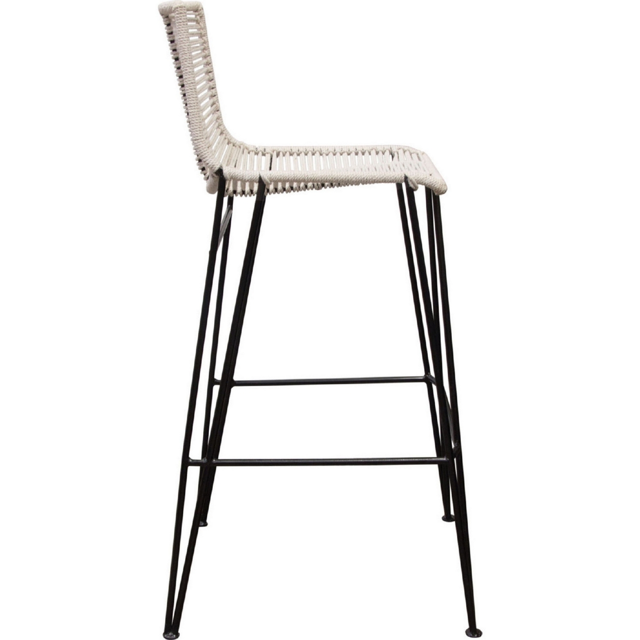 40 Inch Set Of 2 Barstool Chairs, Black Metal Frames, White Cotton Rope- Saltoro Sherpi