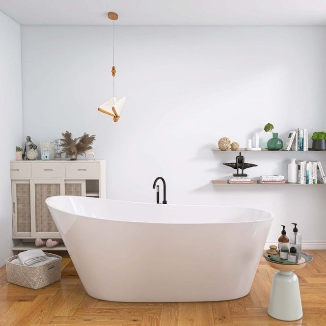 ExBrite Bathtub 67 Acrylic Free Standing Tub Classic Oval Shape Soaking Tub, Adjustable Freestanding Gloss White