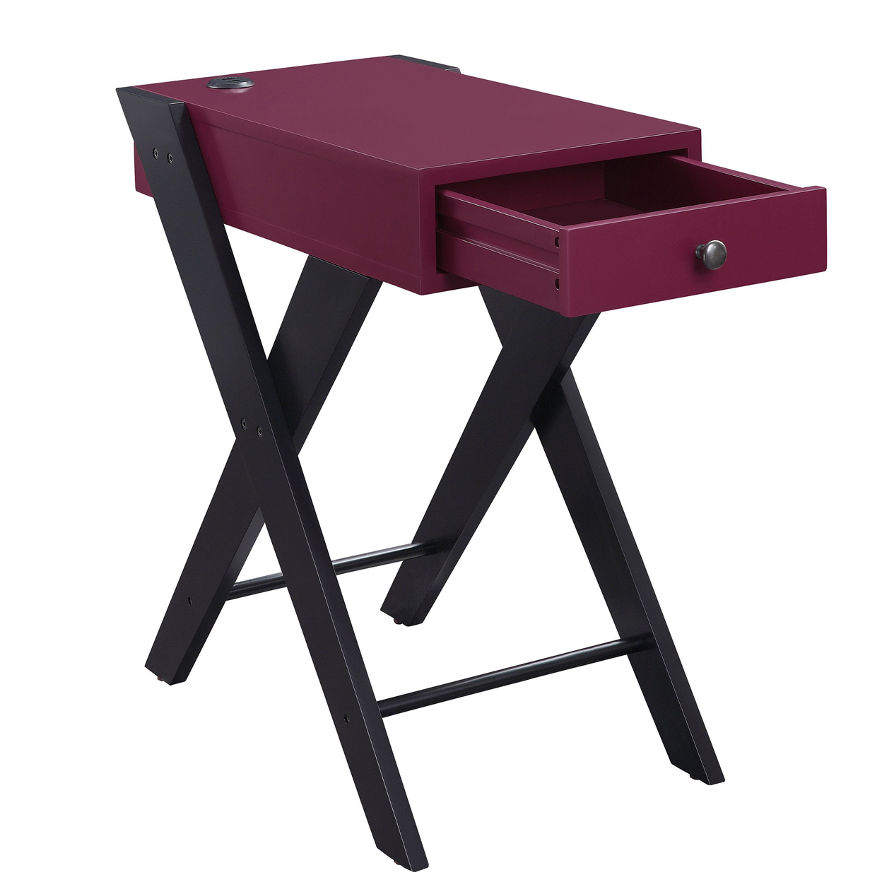 Wooden Frame Side Table With X Shaped Legs And 1 Drawer, Purple And Black- Saltoro Sherpi
