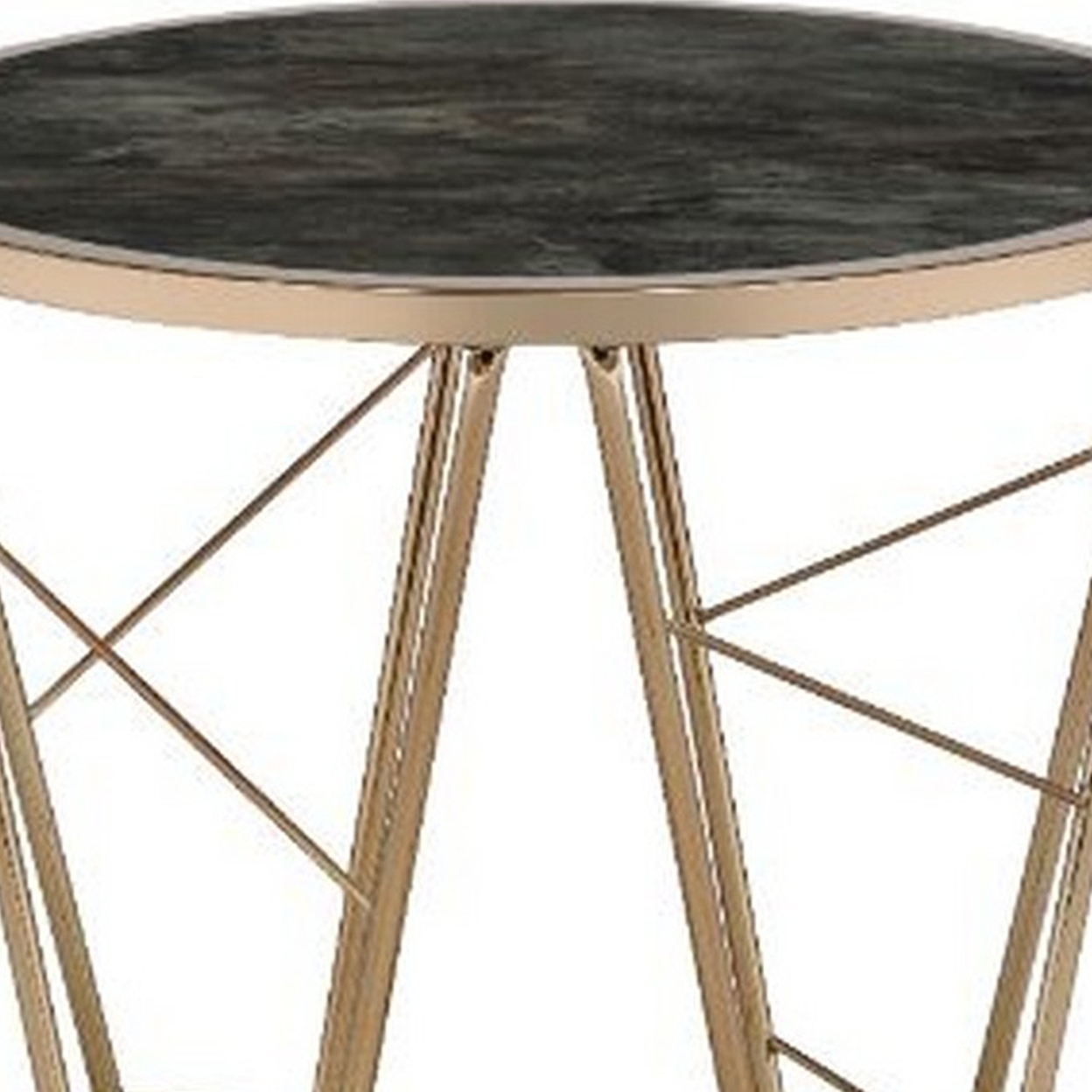 End Table With Glass Top And Geometric Frame, Black And Gold- Saltoro Sherpi