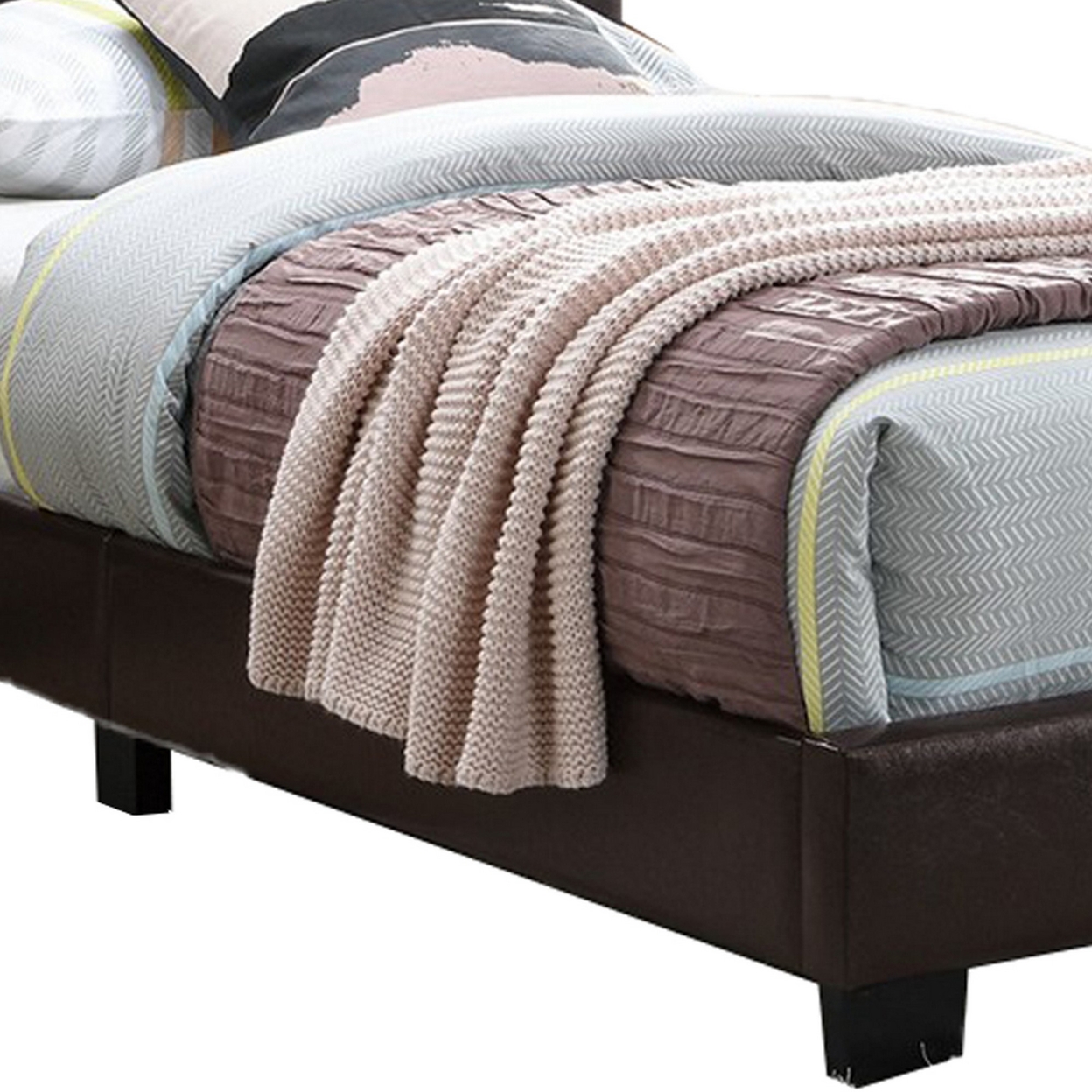 Transitional Style Leatherette Full Bed With Padded Headboard, Dark Brown- Saltoro Sherpi