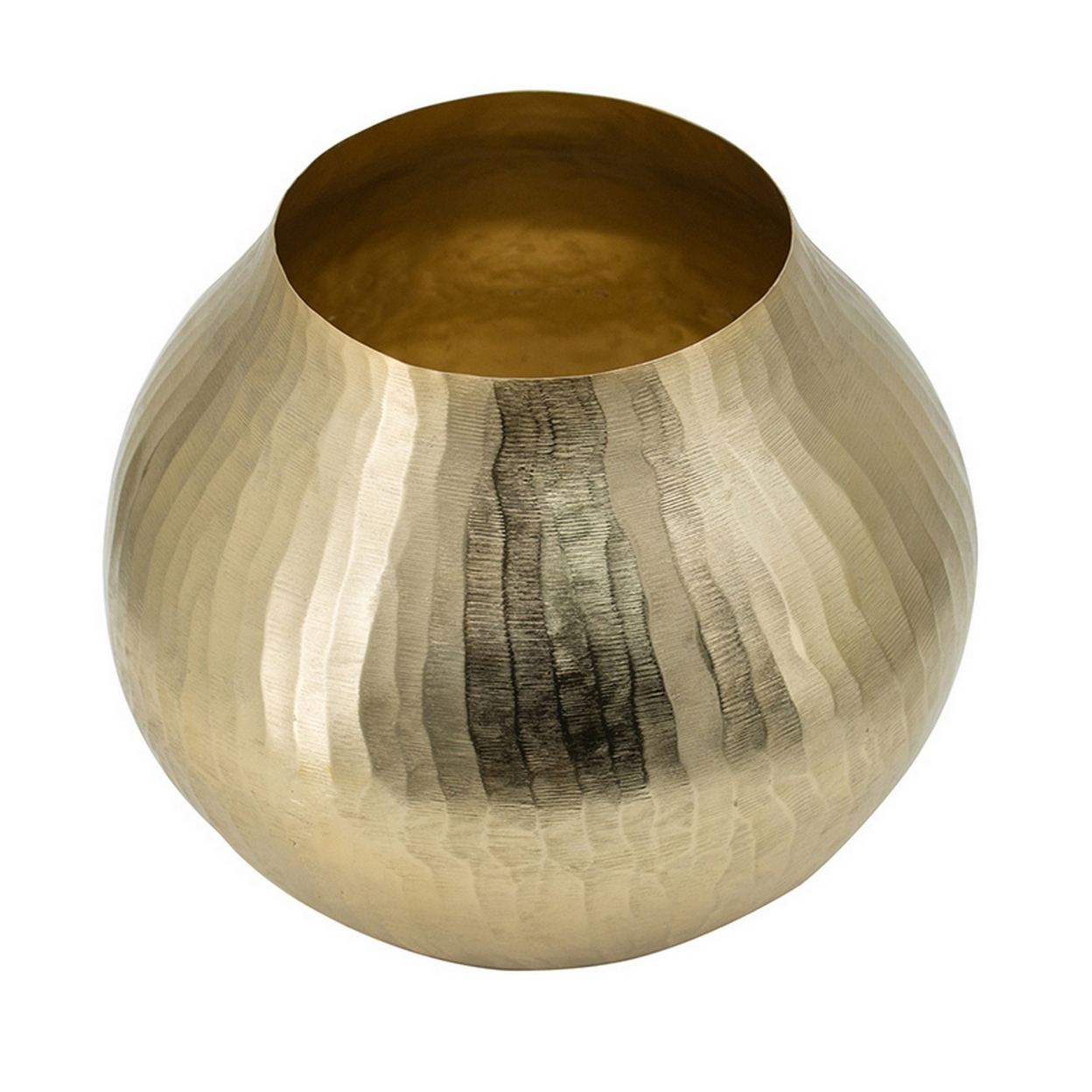 Kria 11 Inch Modern Curved Vase, Hammered Texture, Gold Aluminum Finish- Saltoro Sherpi