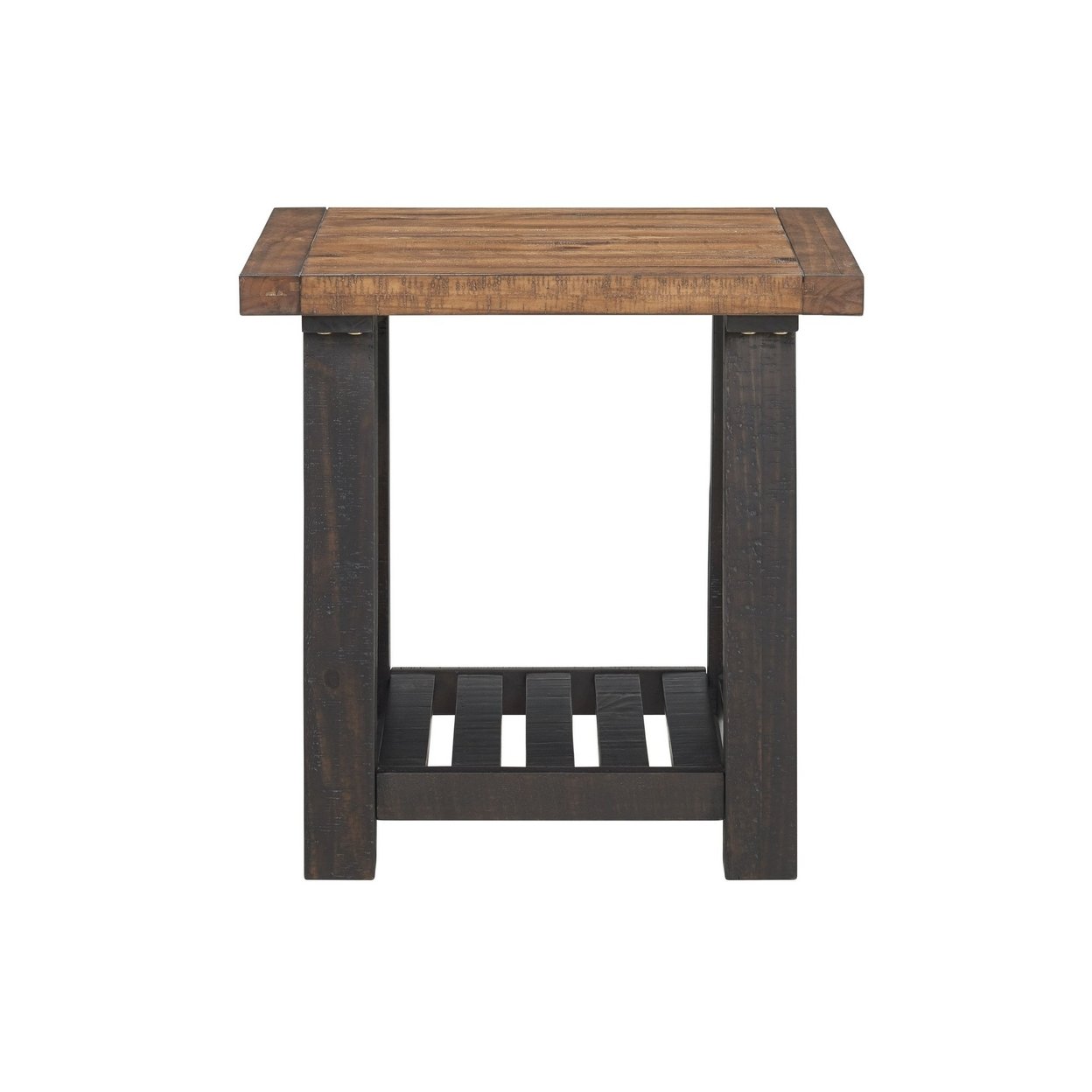 End Table With Slatted Shelf And X Legs, Brown And Black- Saltoro Sherpi