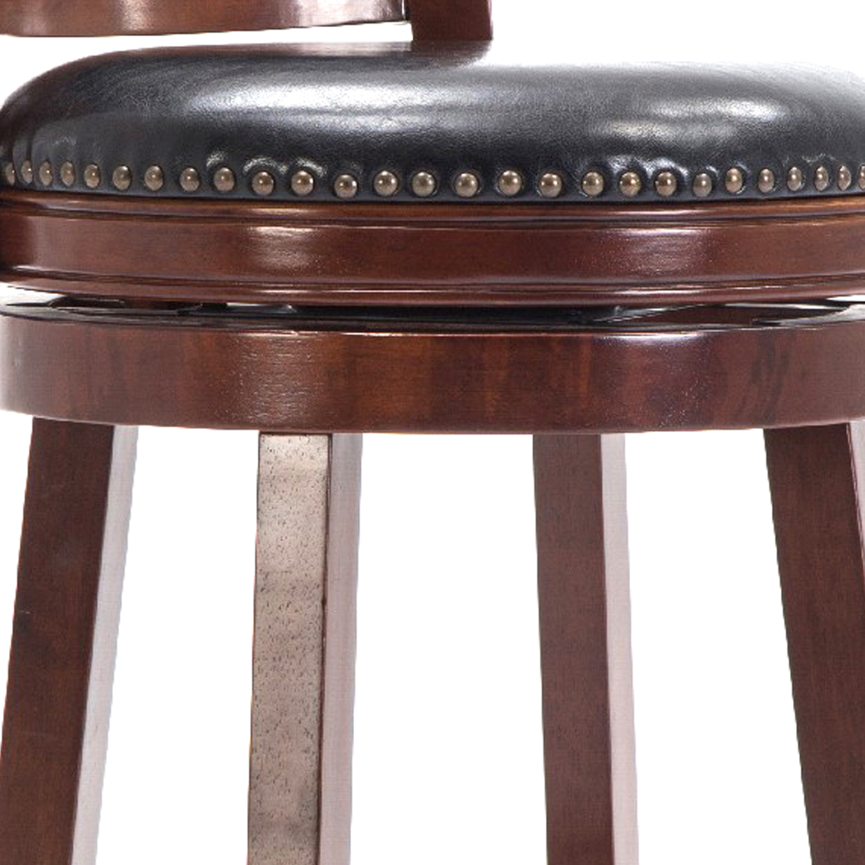 Sabi 29 Inch Swivel Counter Stool, Faux Leather, Brown, Black