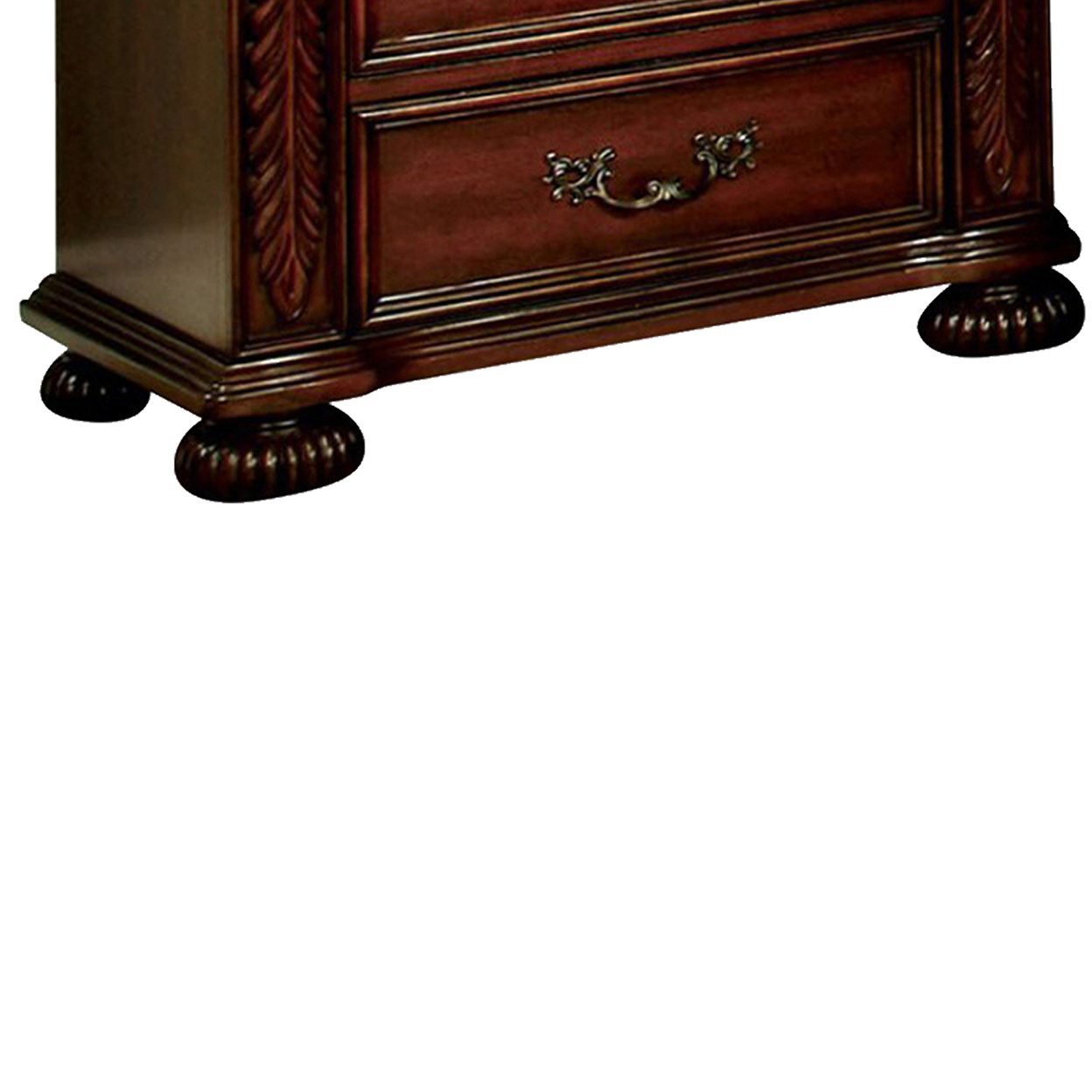 29 Inch Handcrafted Vintage Style Nightstand, 3 Drawers, Carved Trim, Cherry Brown Wood- Saltoro Sherpi