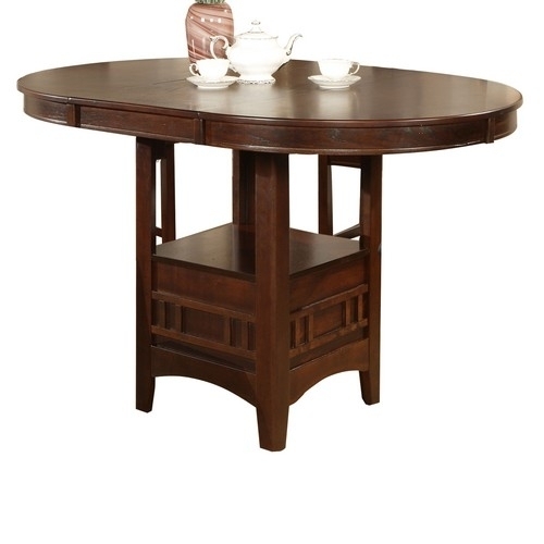 Extendable Round Wooden Counter Height Table With Open Bottom Shelf, Gray- Saltoro Sherpi