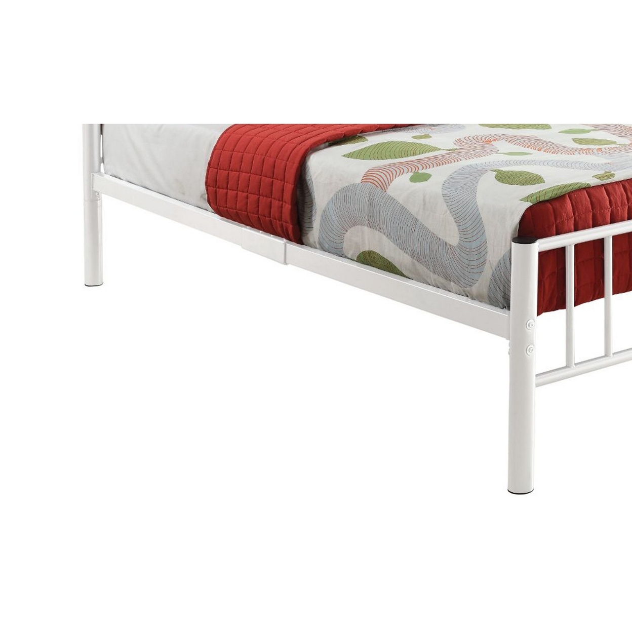 Metal Full Bed In Slatted Style, White- Saltoro Sherpi