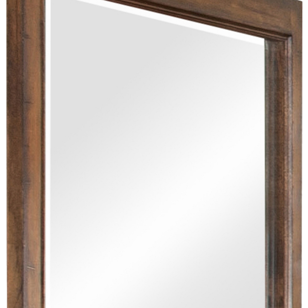Wooden Frame Mirror With Rough Hewn Saw Texture, Rustic Brown- Saltoro Sherpi