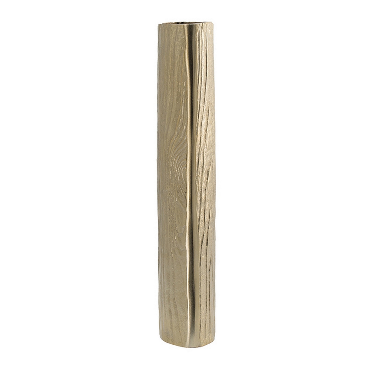 15 Inch Modern Vase, Naturalistic Tree Trunk Texture, Shiny Gold Finish- Saltoro Sherpi