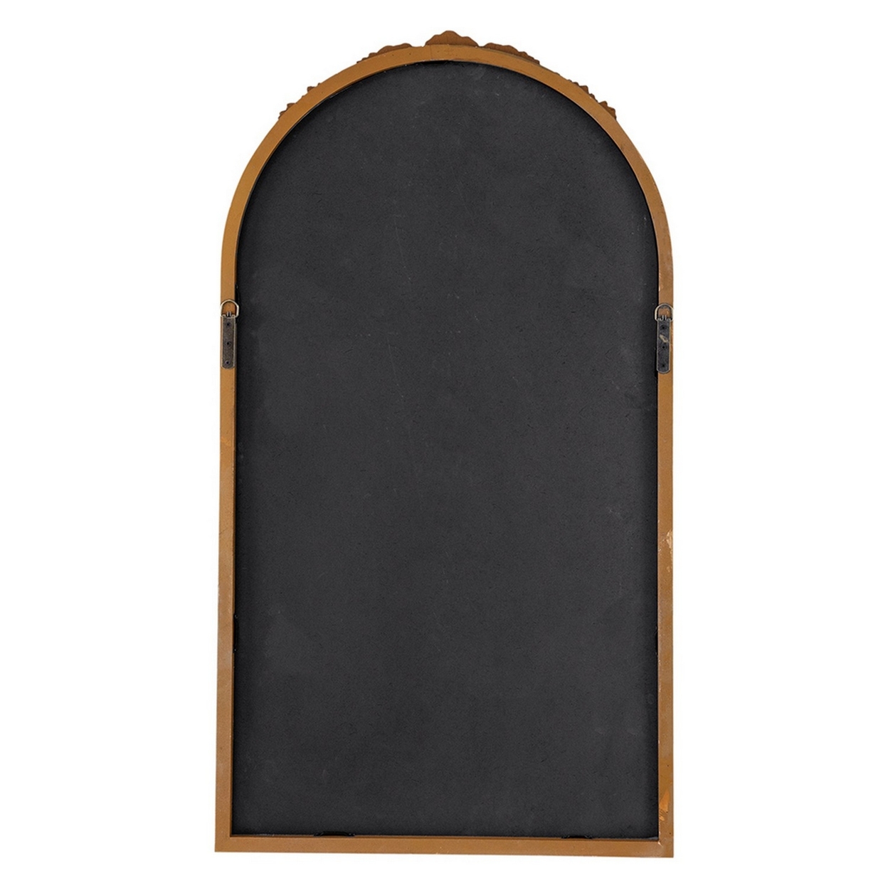 Eel 42 Inch Wall Mirror, Brown Arched Wood Frame, Hand Carved Rose Accent- Saltoro Sherpi