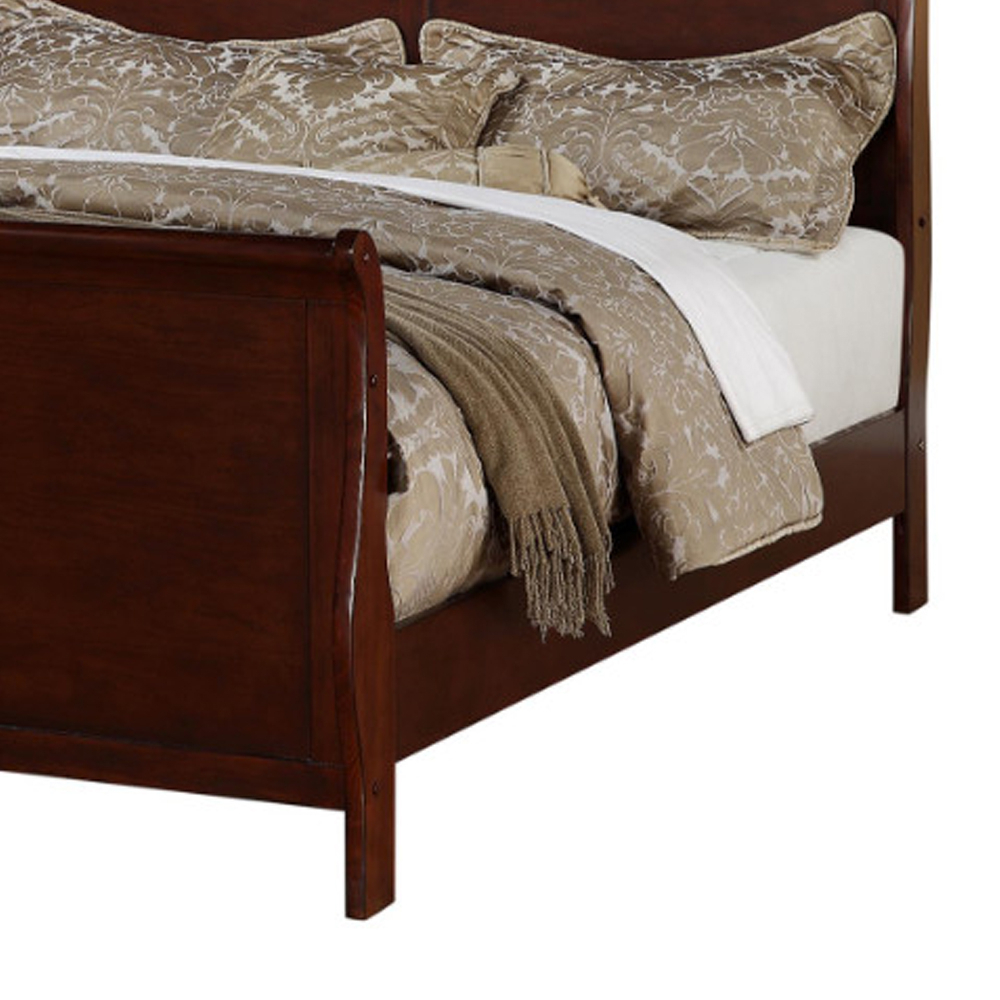 Clean And Convenient C.King King Wooden Bed, Cherry Finish- Saltoro Sherpi