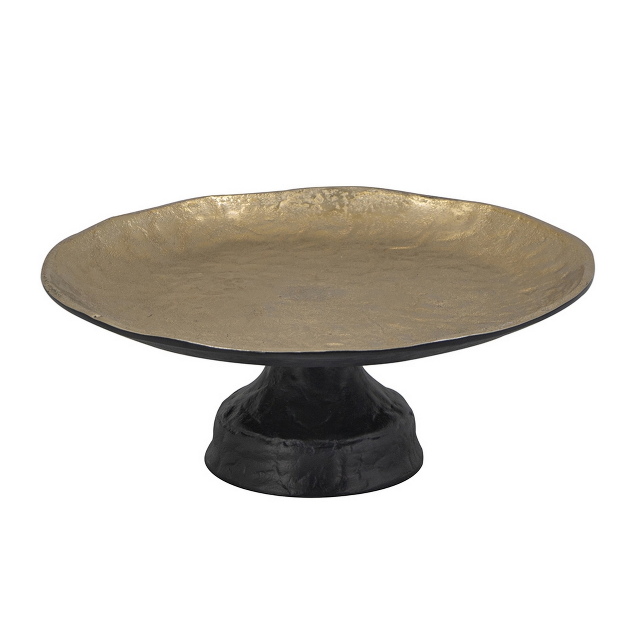 14 Inch Round Decorative Tray, Black And Gold Aluminum, Textured Surface- Saltoro Sherpi