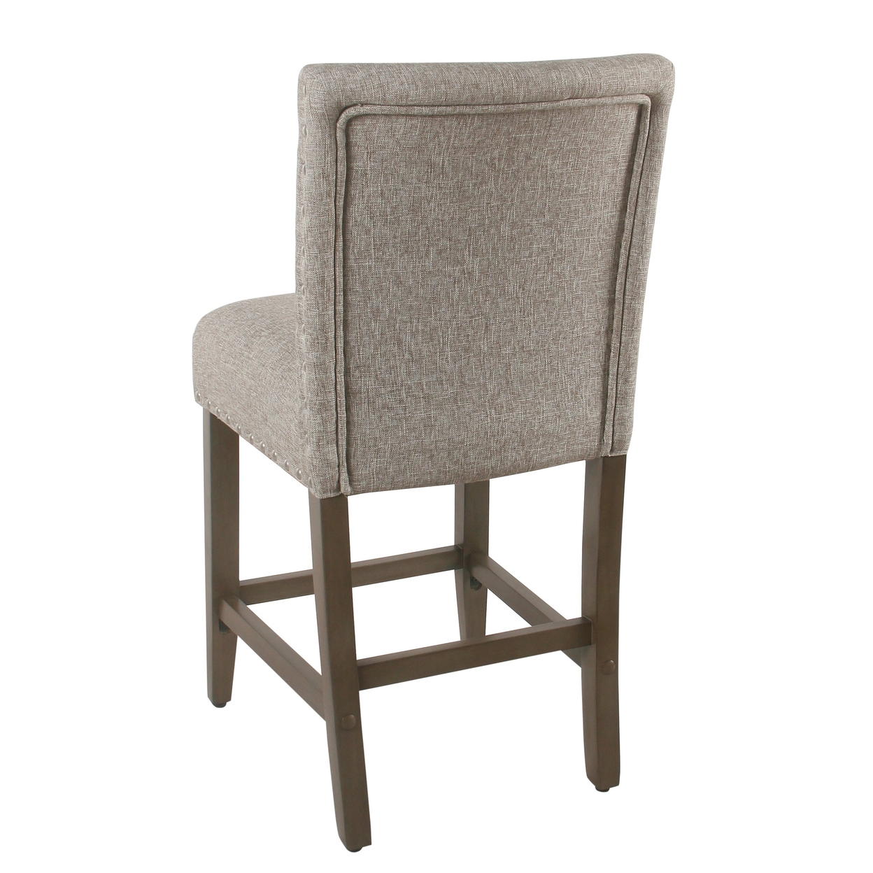 Fabric Upholstered Wooden Counter Stool With Striking Nail Head Trims, Gray And Brown- Saltoro Sherpi