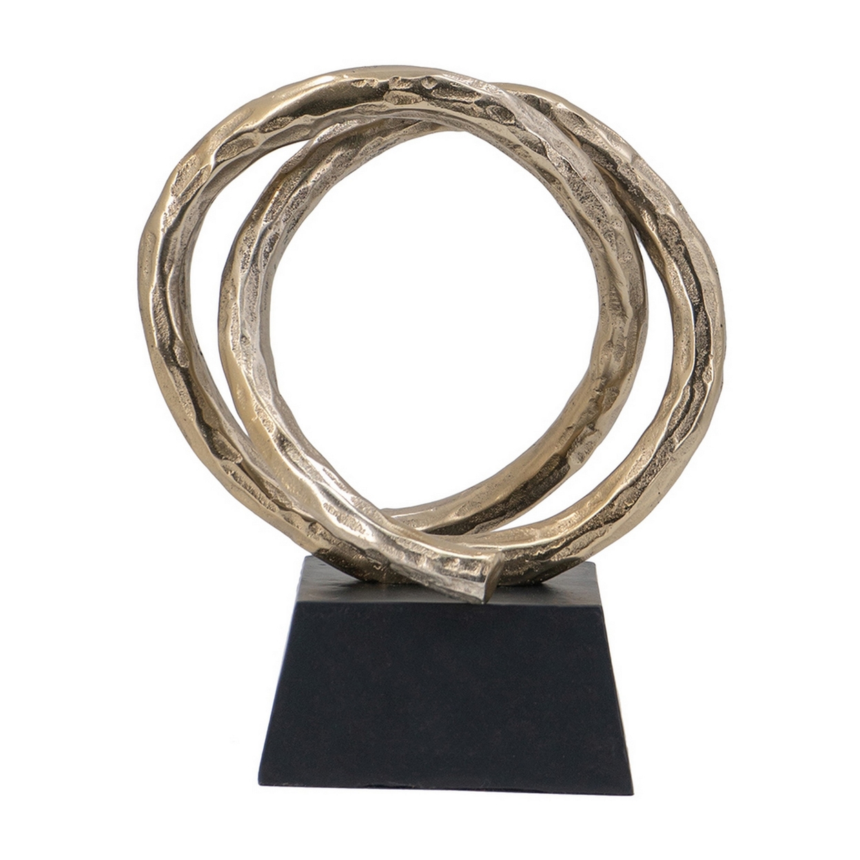 10 Inch Modern Table Sculpture, Bright Gold Aluminum, Intertwined Ring Loop- Saltoro Sherpi