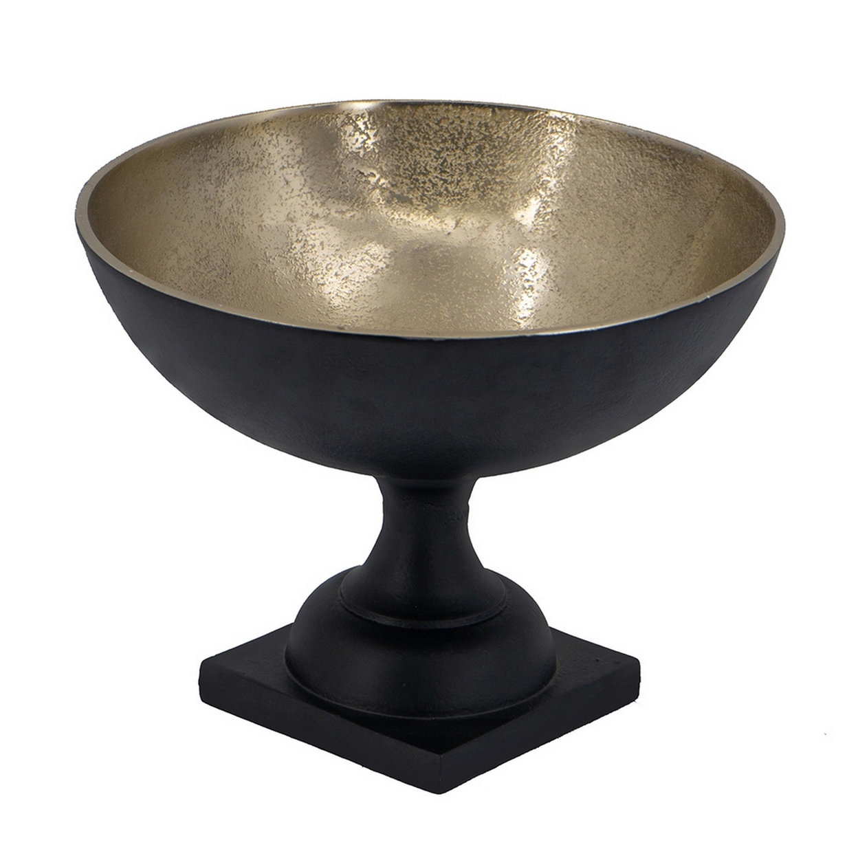 10 Inch Vintage Style Accent Bowl, Gold, Antique Black, Pedestal Stand- Saltoro Sherpi
