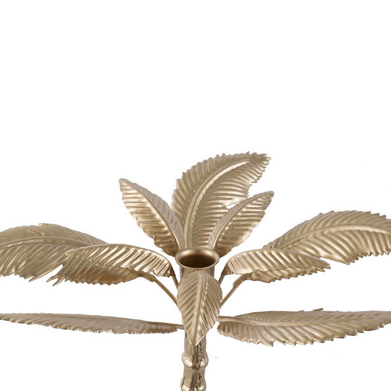 16 Inch Tall Artisan Candle Holder Inspired By A Palm Tree, Iron, Gold- Saltoro Sherpi