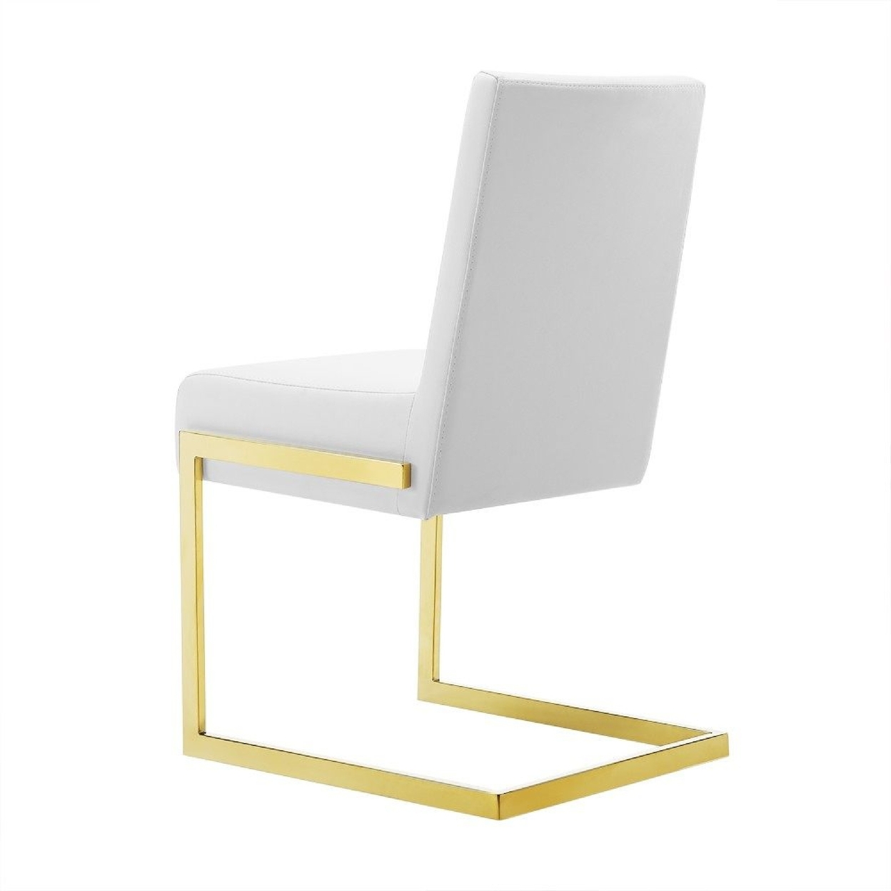 19 Inch Dining Chair, Set Of 2, White Vegan Leather, Gold Cantilever Base- Saltoro Sherpi