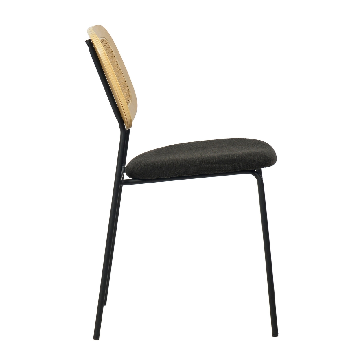 19 Inch Dining Chair, Set Of 2, Cane Backrest, Black Fabric Seat, Metal - Saltoro Sherpi