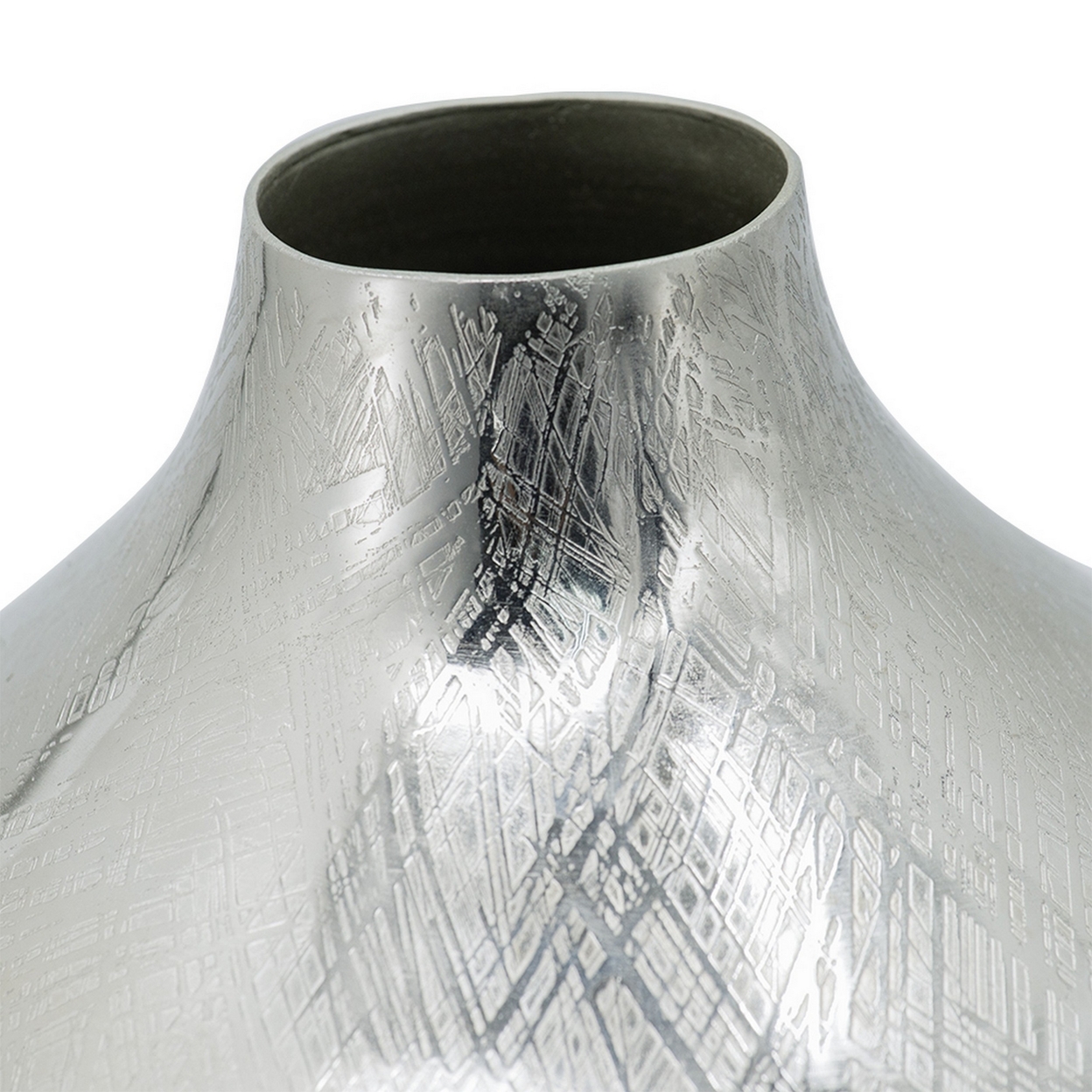 19 Inch Decorative Vase, Aluminum, Narrow Mouth, Metallic Silver Finish- Saltoro Sherpi
